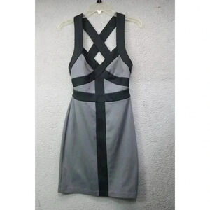 BCBG Paris Black and Gray Dress-Size 4-Criss Cross in the Back